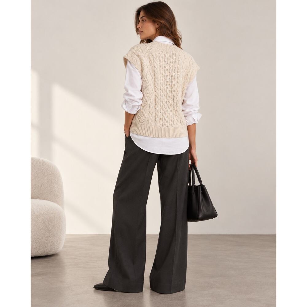 LOULOU STUDIO Torreta Cable Knit Wool Cashmere Sweater Vest Ivory XS - Picture 2 of 8